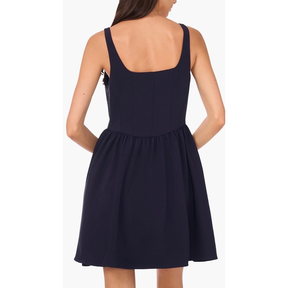 CeCe Navy Blue Sleeveless Fit and Flare‎ Mini Dress Square Neck Pockets L